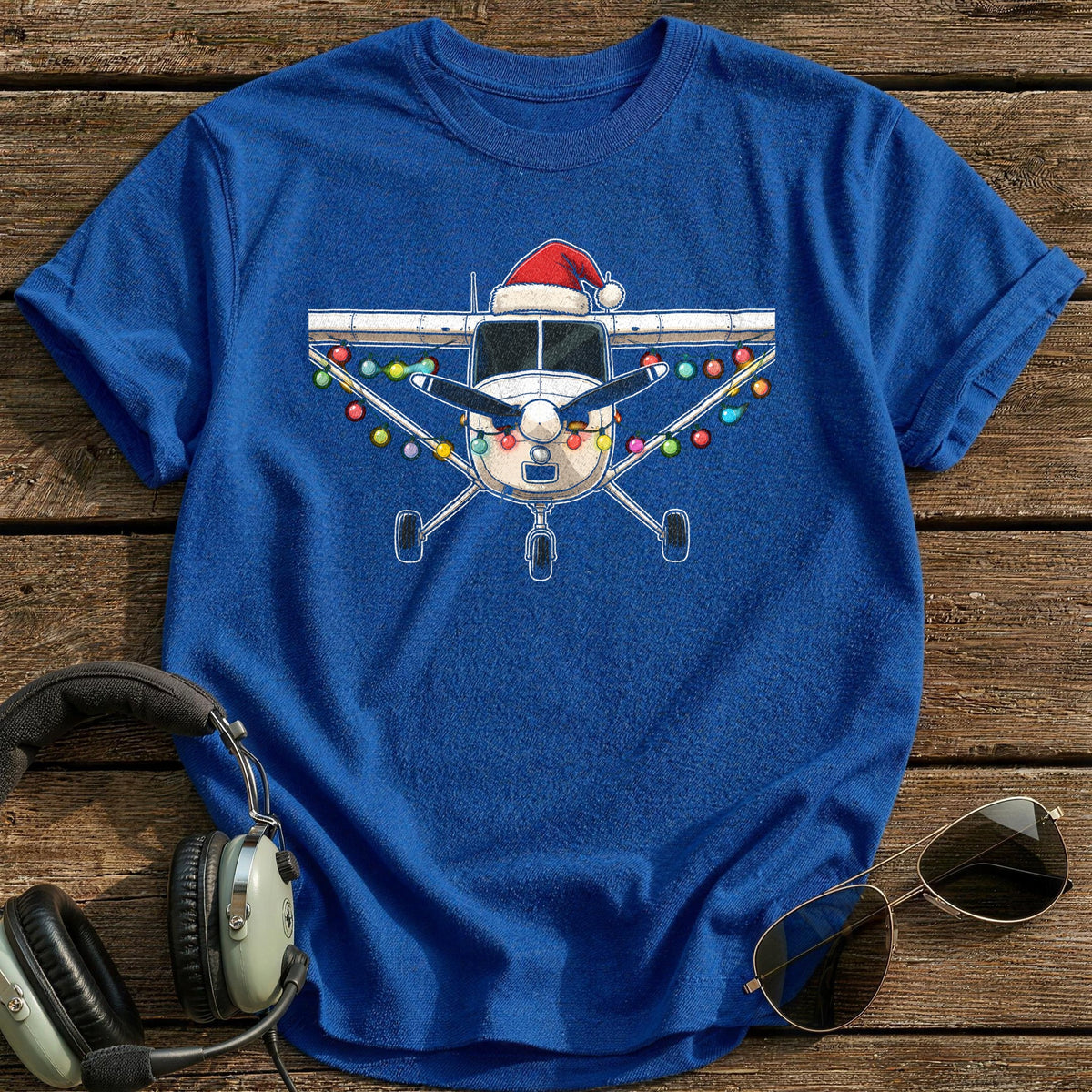 Cessna Christmas Lights 76 T-Shirt - Royal