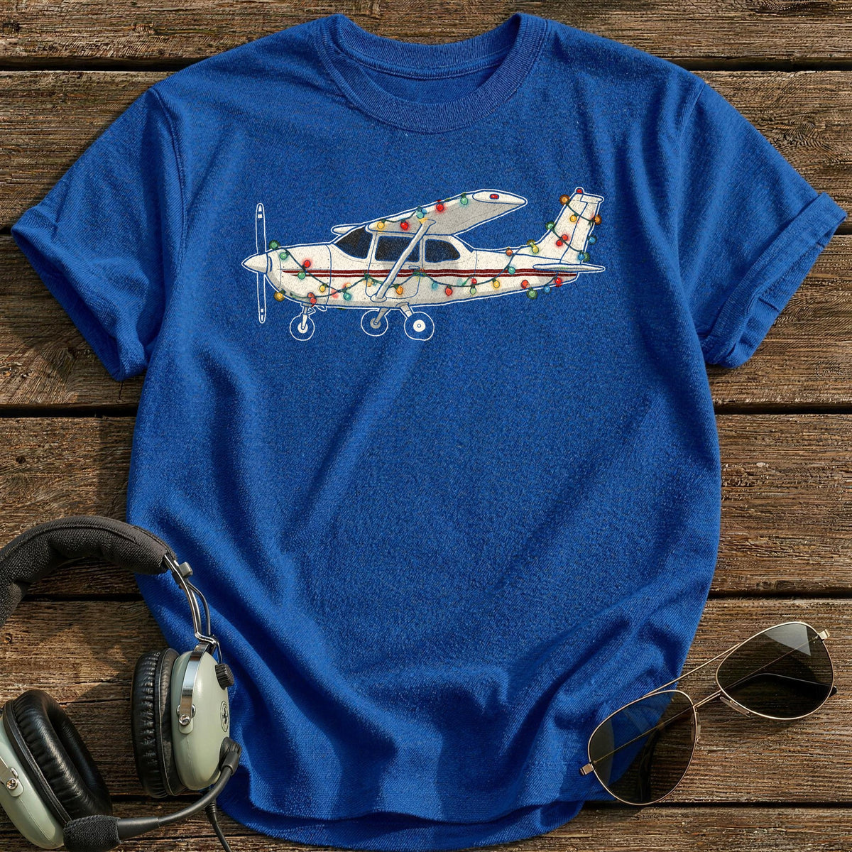 Cessna Christmas Lights 86 T-Shirt - Royal