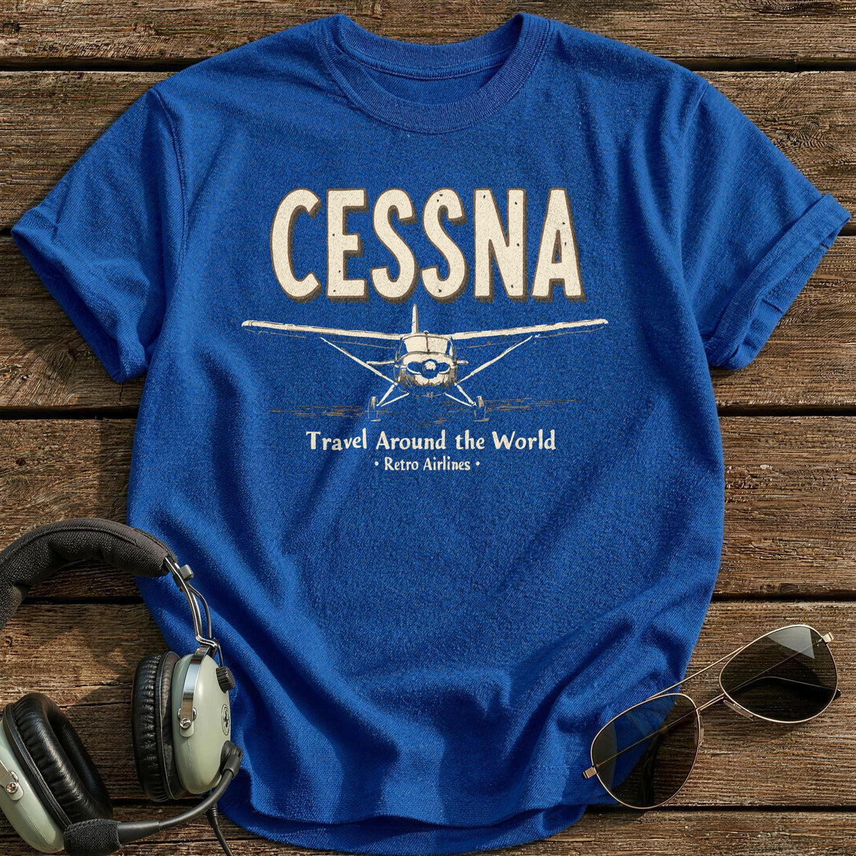 Cessna Travel Around The World T-Shirt - Royal