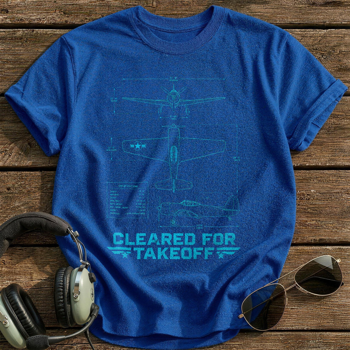 Cleared For Takeoff Blueprint 28 T-Shirt - Royal