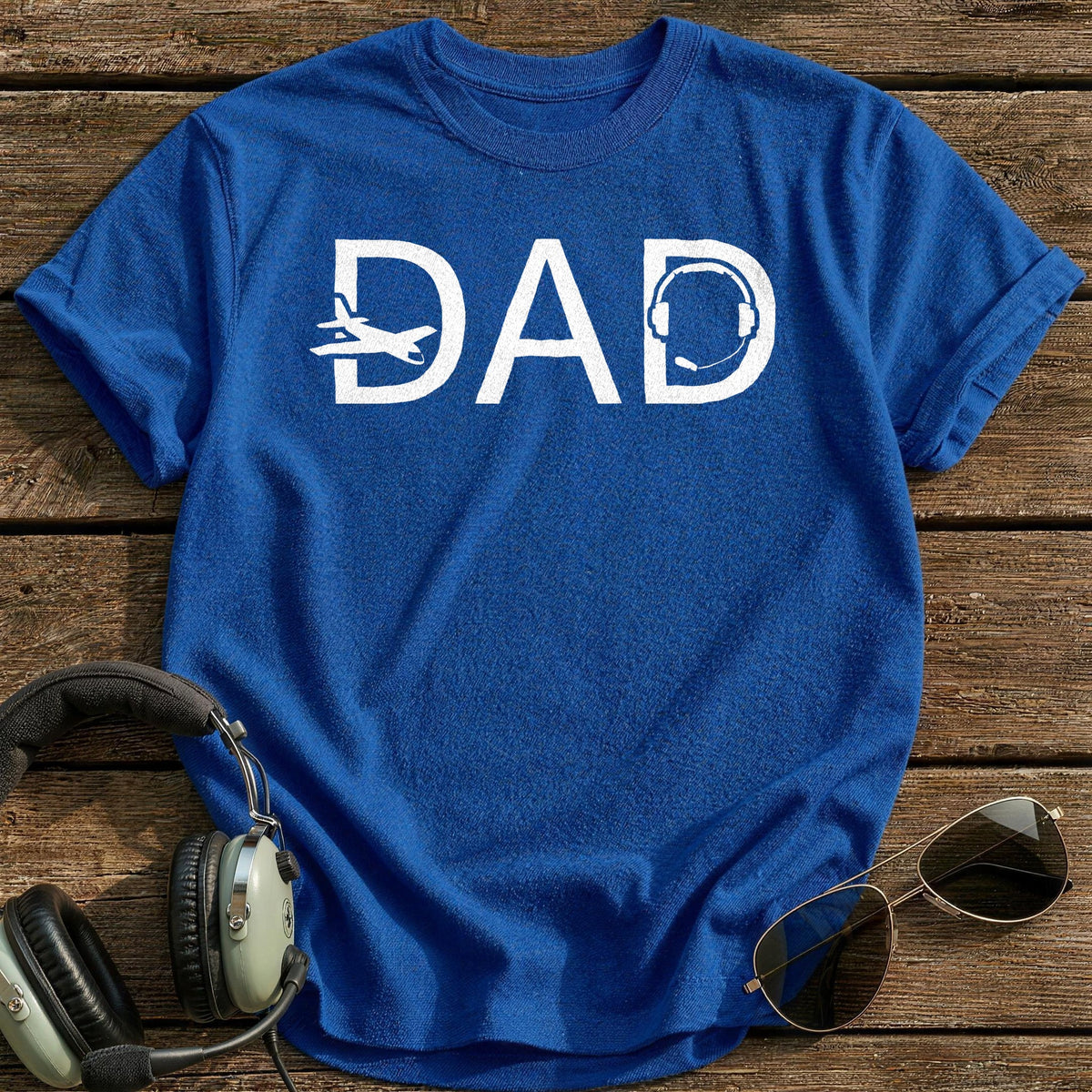 Dad Pilot Headset T-Shirt - Royal