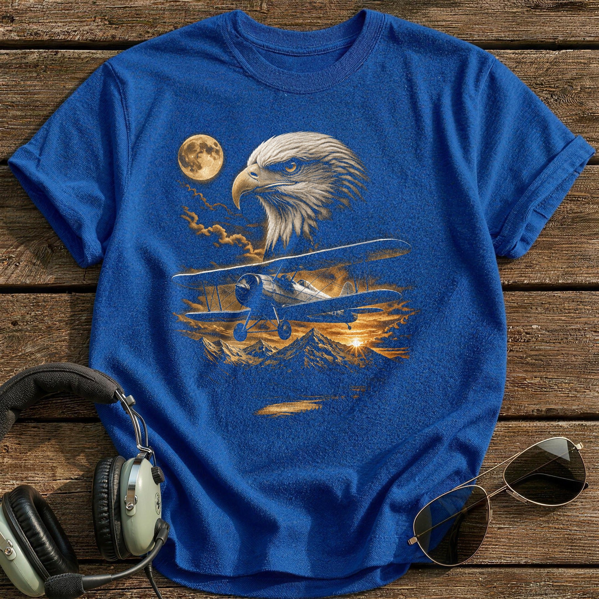 Eagle Biplane Sunset T-Shirt - Royal