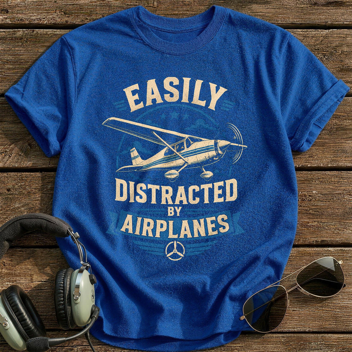 Easily Distracted Airplanes 39 Kids T-Shirt - Royal