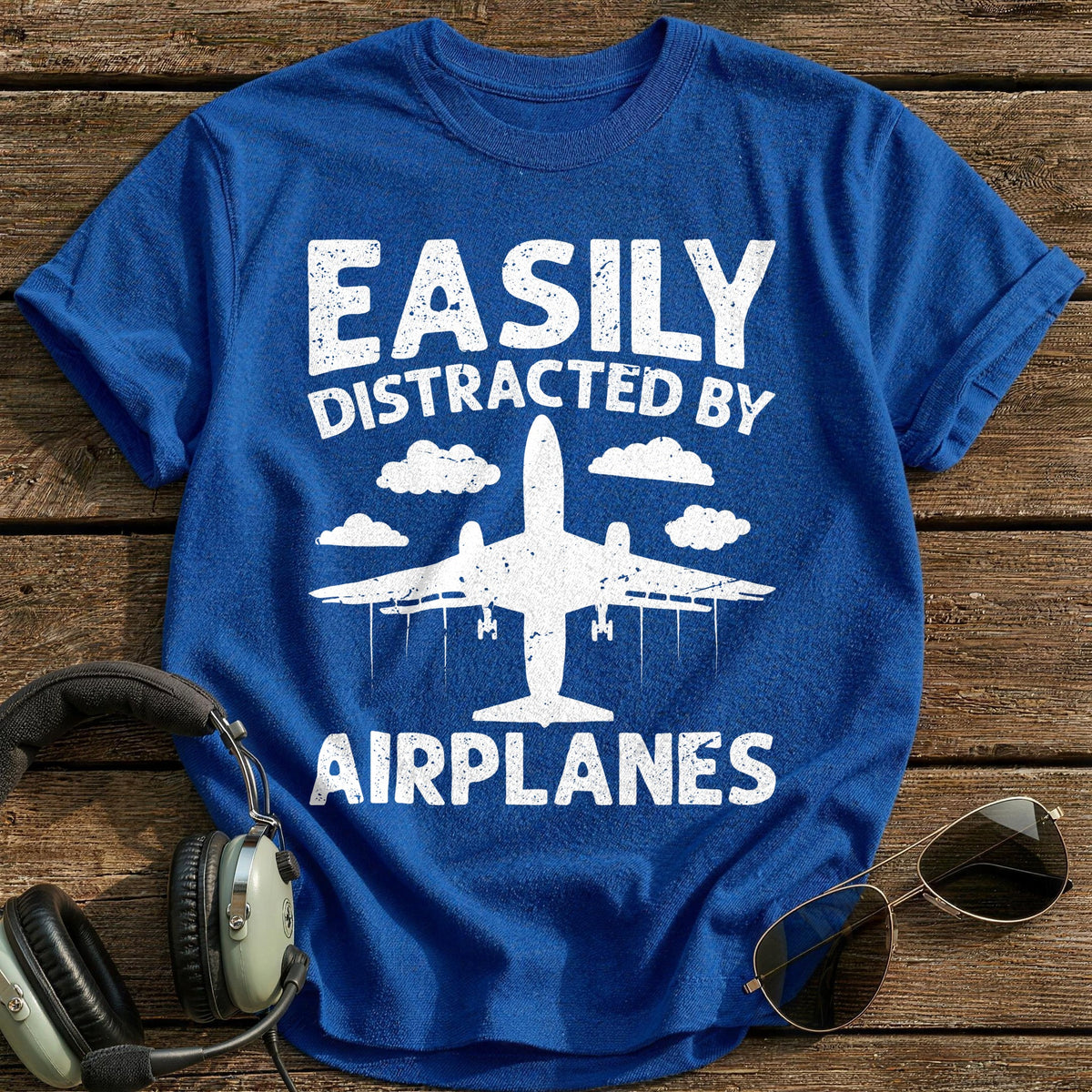 Easily Distracted By Airplanes 1 T-Shirt - Royal