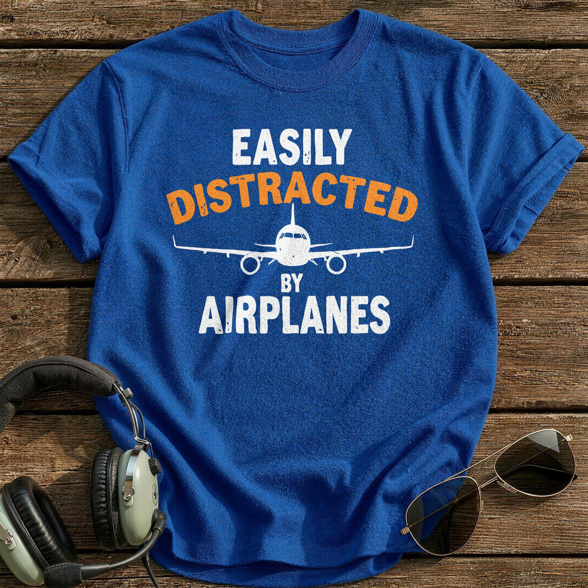 Easily Distracted By Airplanes 2 T-Shirt - Royal