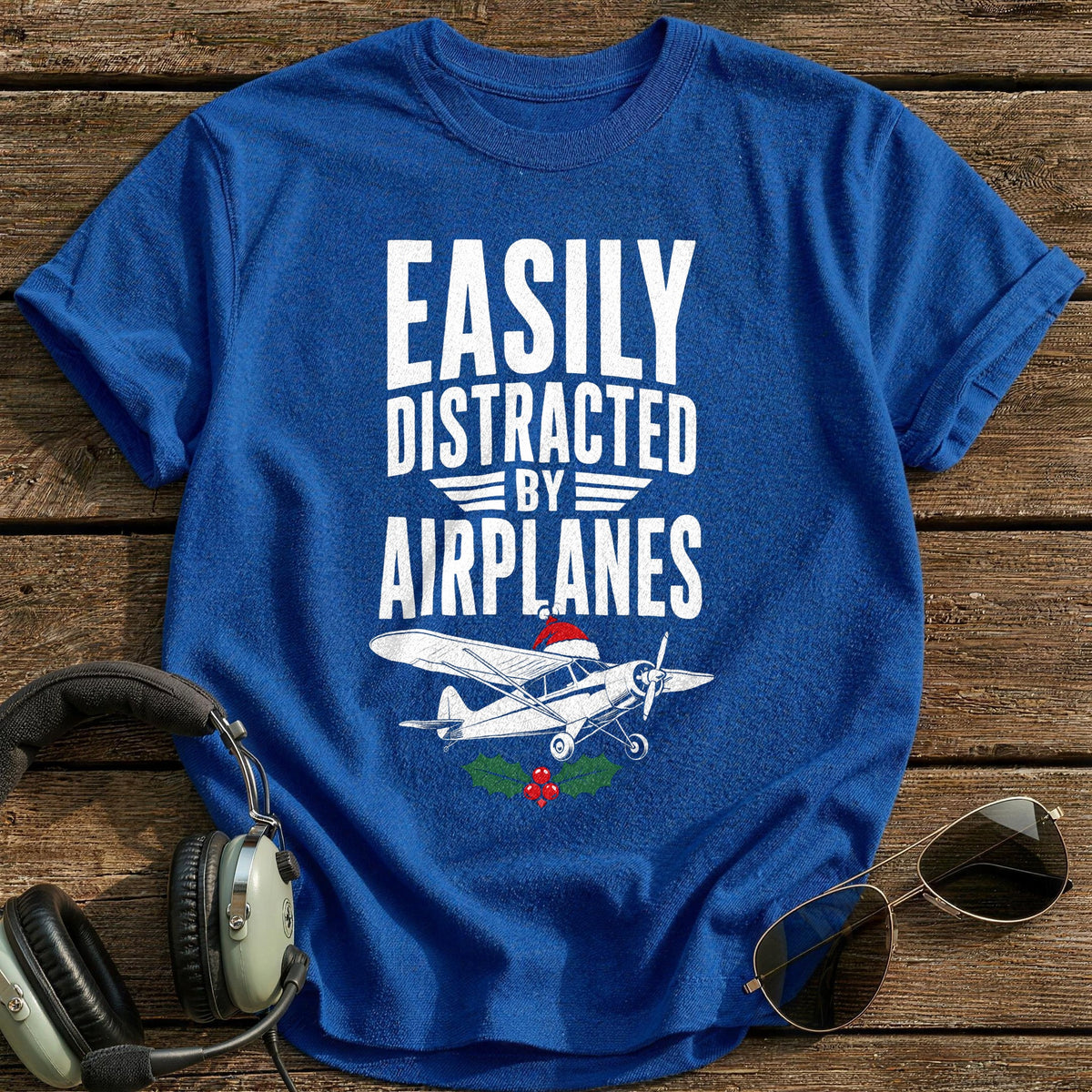 Easily Distracted By Airplanes 59 T-Shirt - Royal