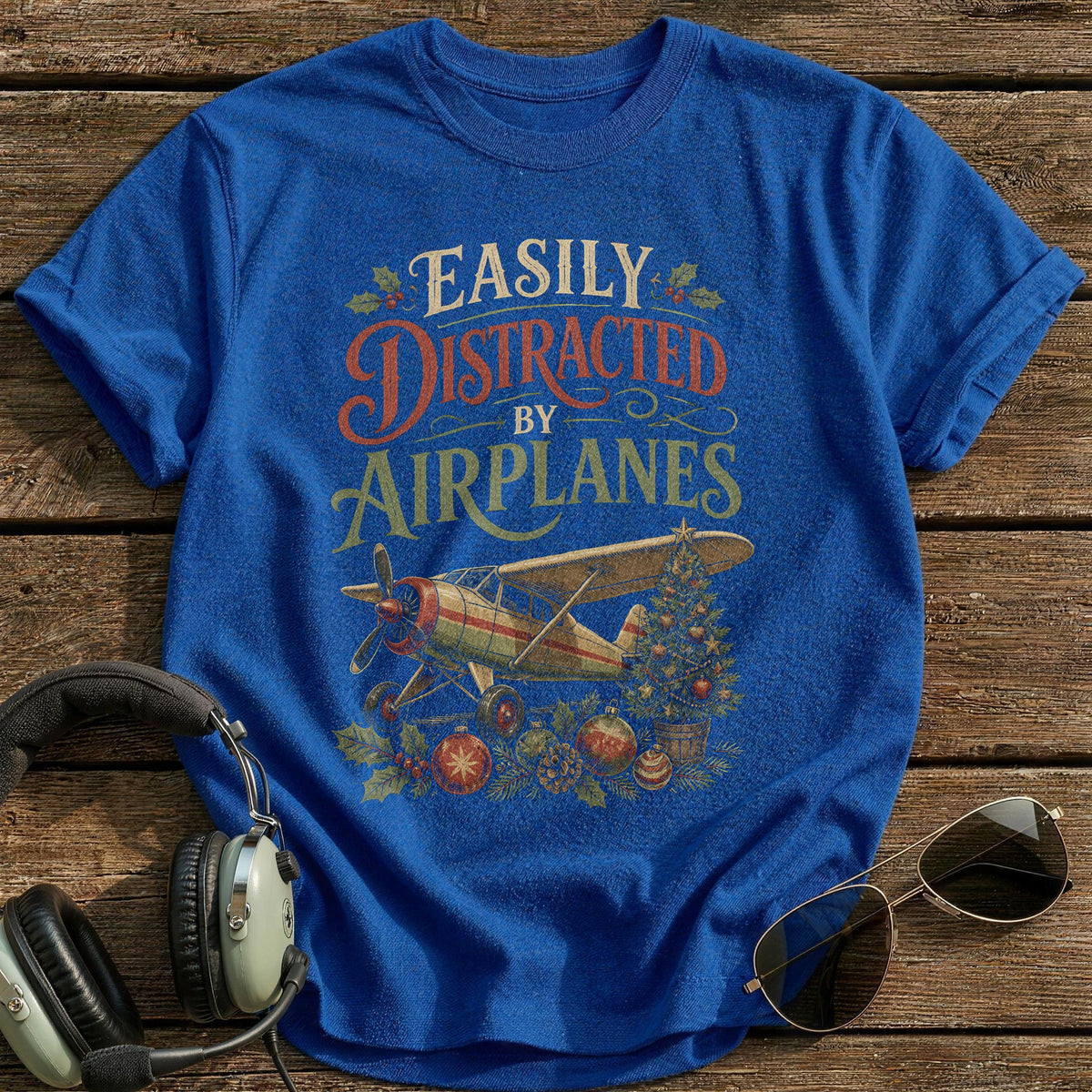 Easily Distracted By Airplanes 64 T-Shirt - Royal