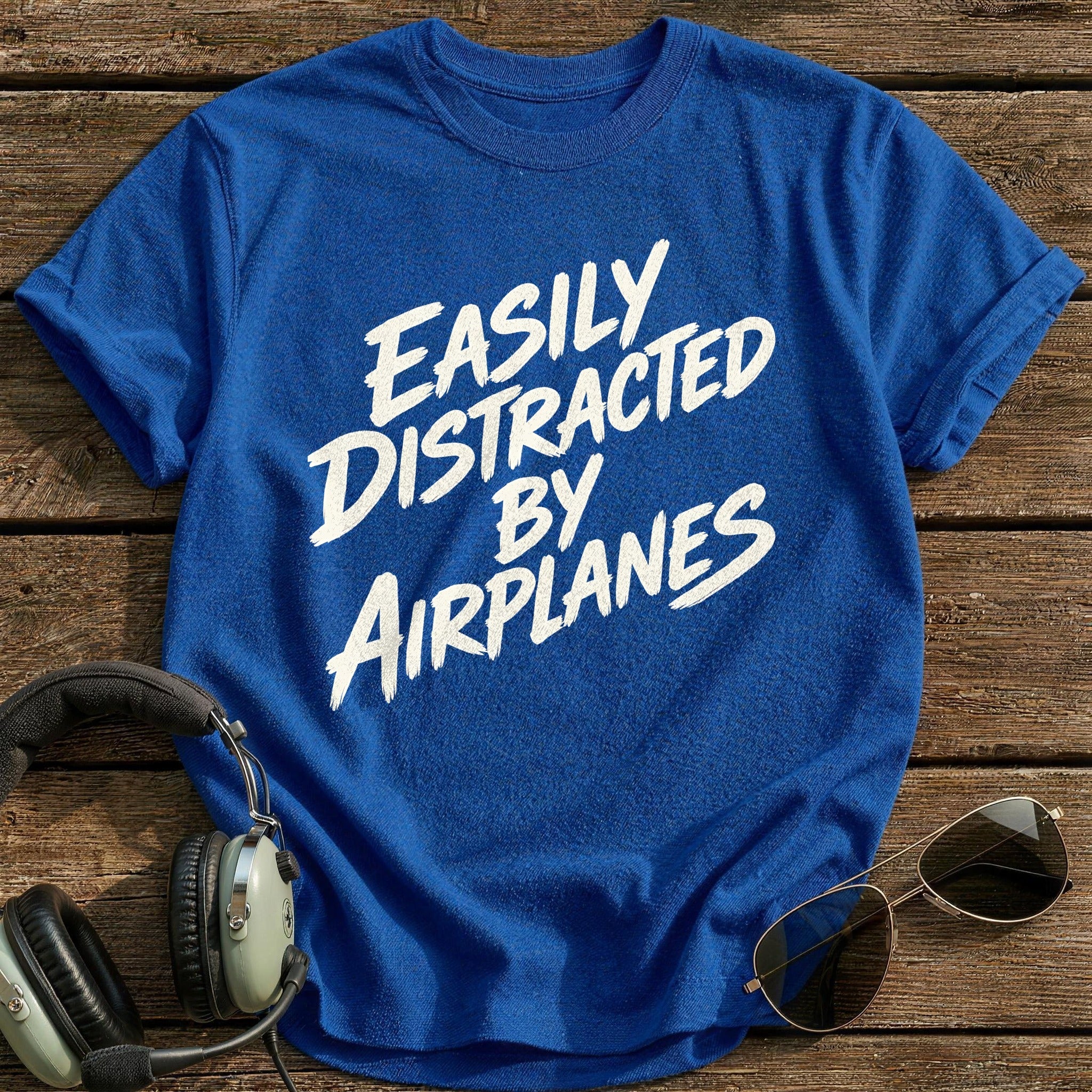Easily Distracted By Airplanes 95 T-Shirt - Royal