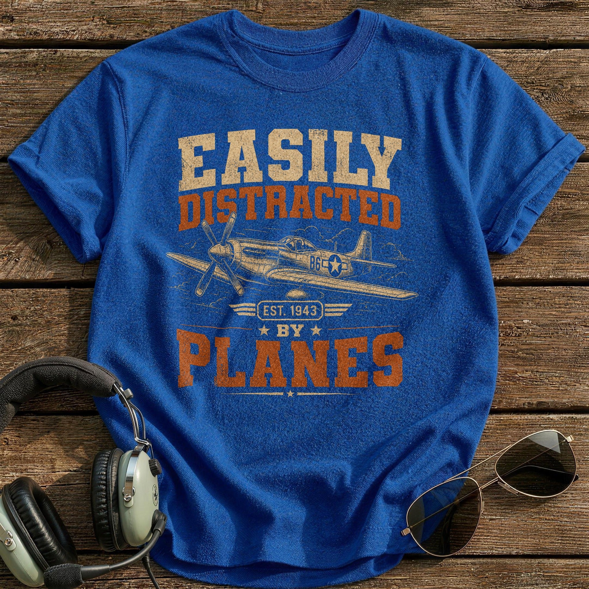 Easily Distracted By Planes T-Shirt - Royal