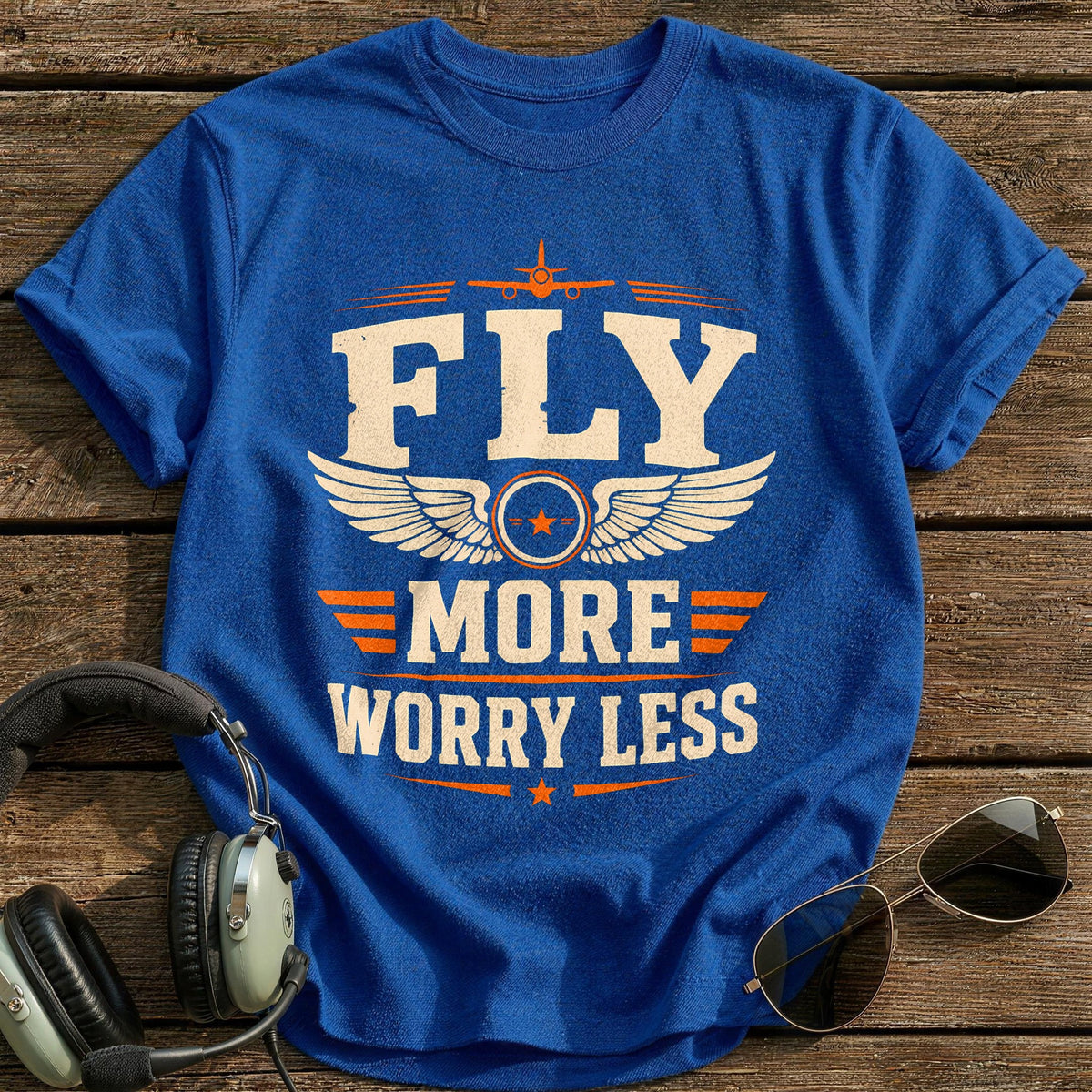 Fly More Worry Less T-Shirt - Royal