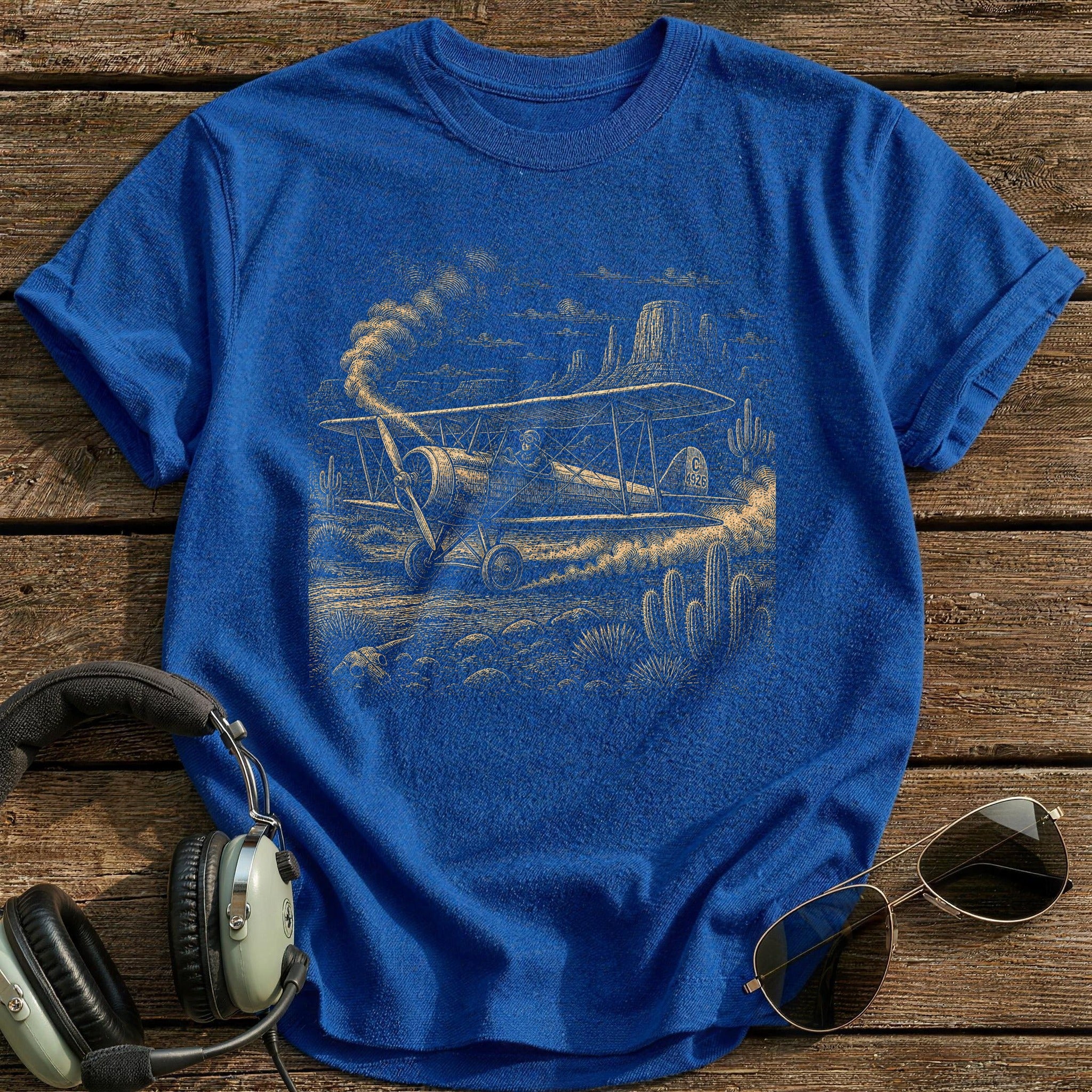 Frontier Biplane In The Desert T-Shirt - Royal