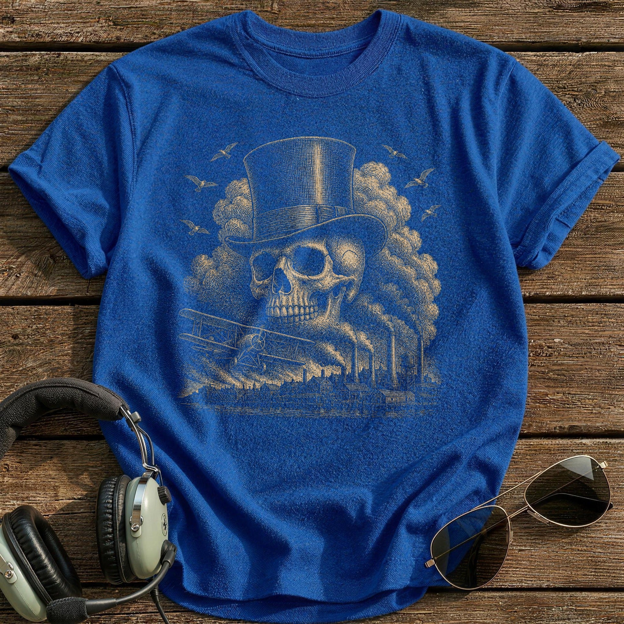 Gentleman Aviator Skull Top Hat T-Shirt - Royal