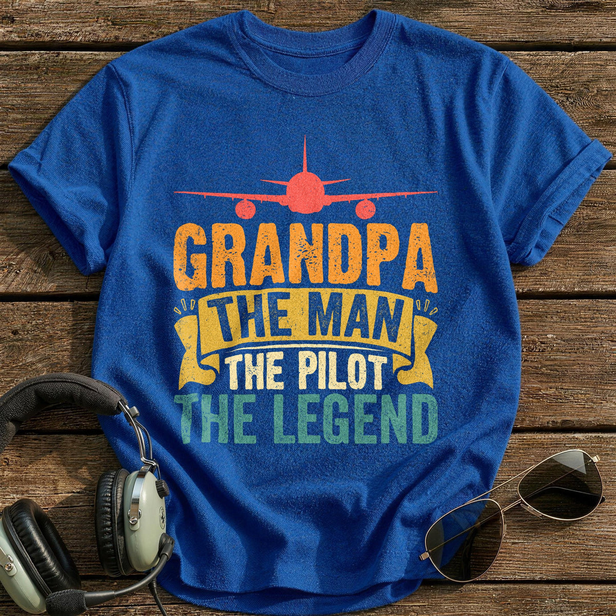 Grandpa The Man The Pilot The Legend T-Shirt - Royal