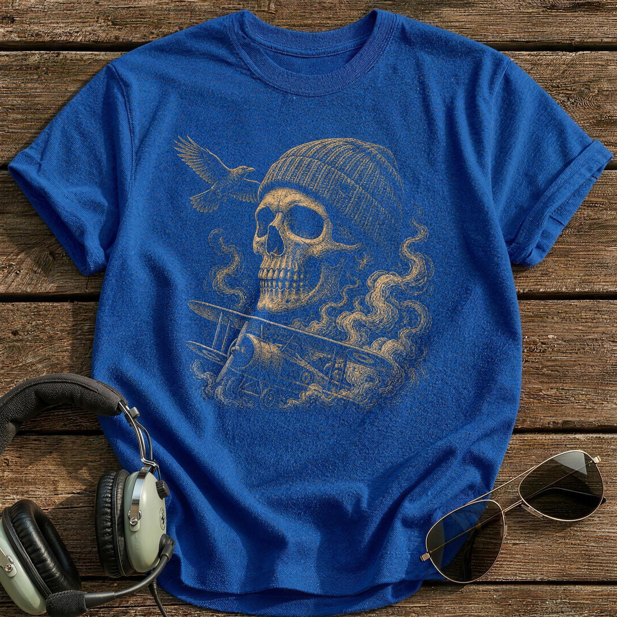 Ground Crew Skull Knit Cap T-Shirt - Royal
