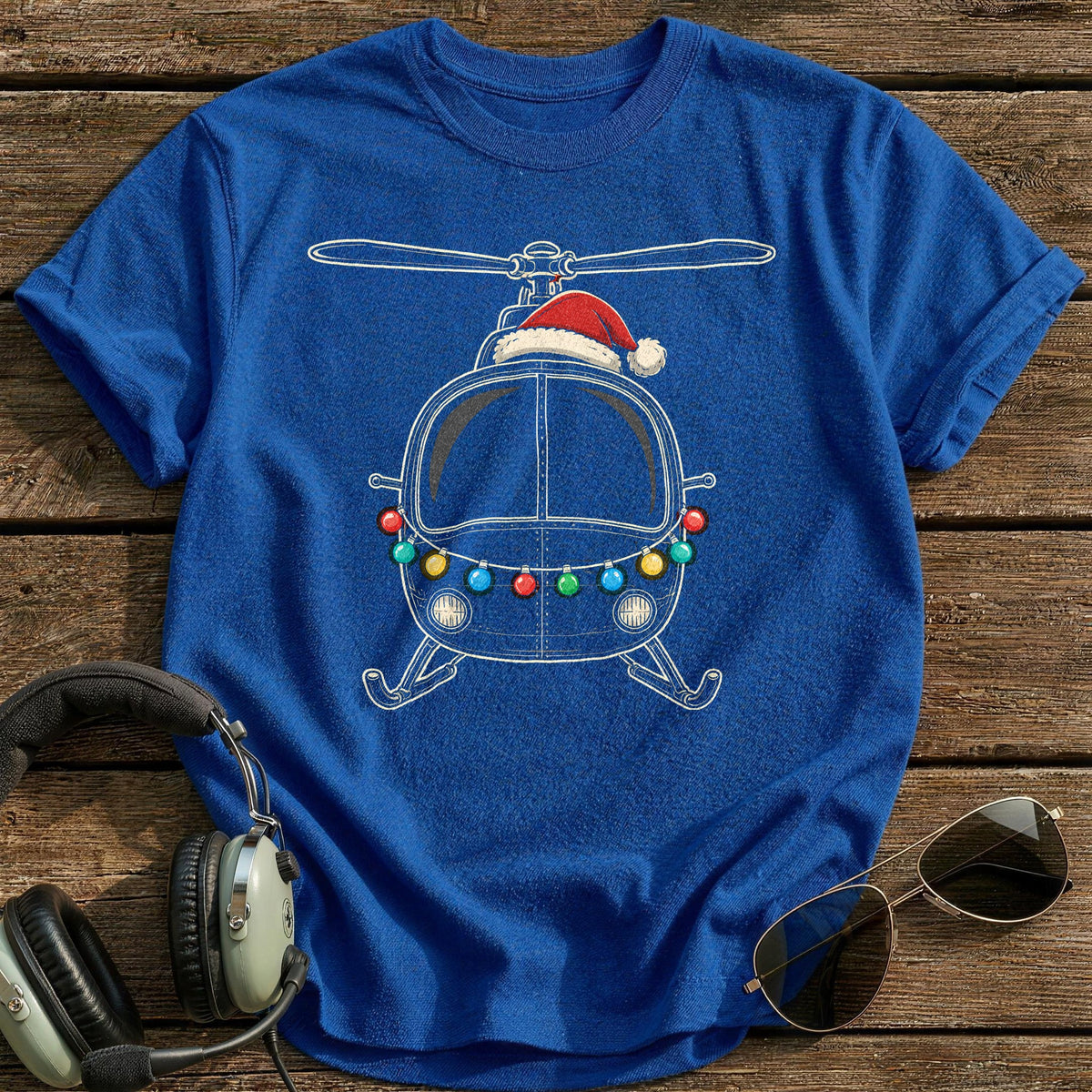 Helicopter Christmas Lights 19 T-Shirt - Royal