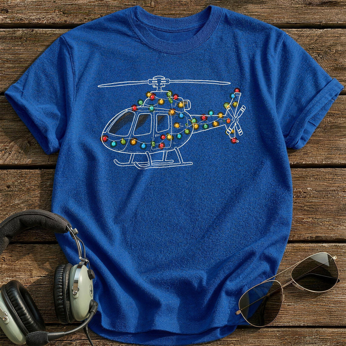 Helicopter Christmas Lights 68 T-Shirt - Royal