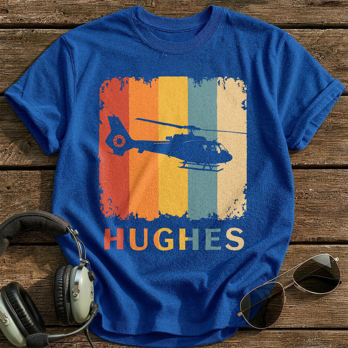 Hughes Retro Helicopter 1 T-Shirt - Royal