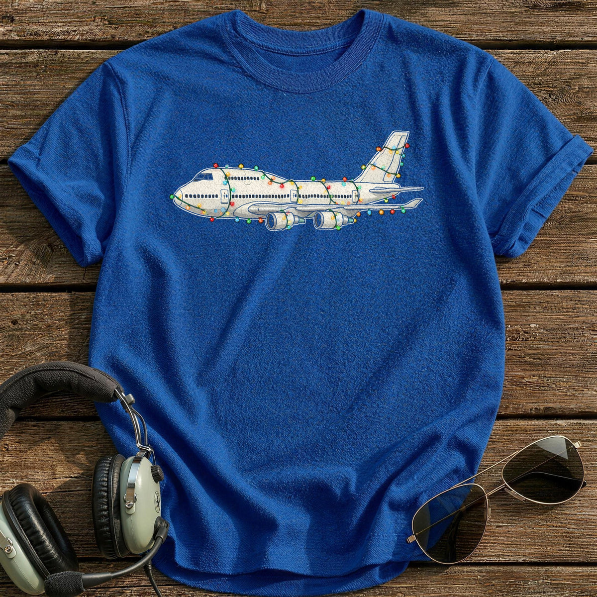 Jumbo Jet Christmas Lights 45 T-Shirt - Royal