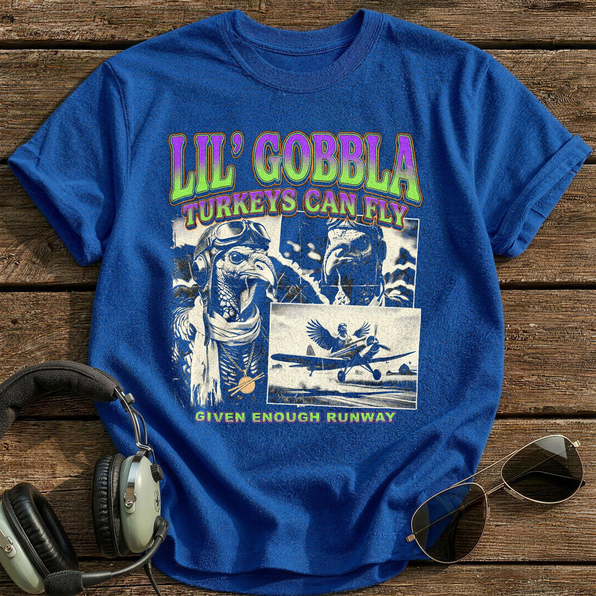 Lil' Gobbla Turkeys Can Fly 15 T-Shirt - Royal