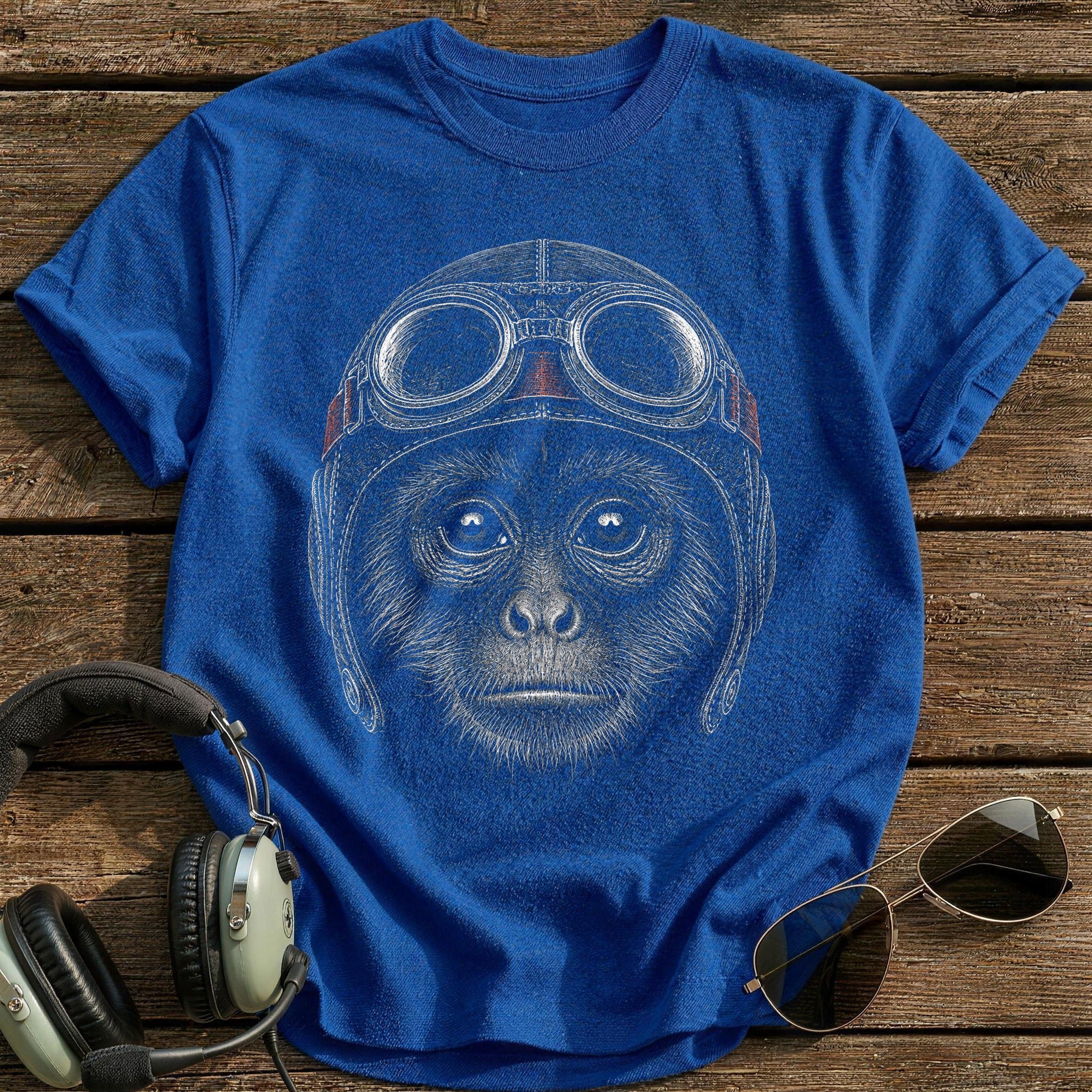 Monkey Pilot (Dusty Crimson) T-Shirt - Royal