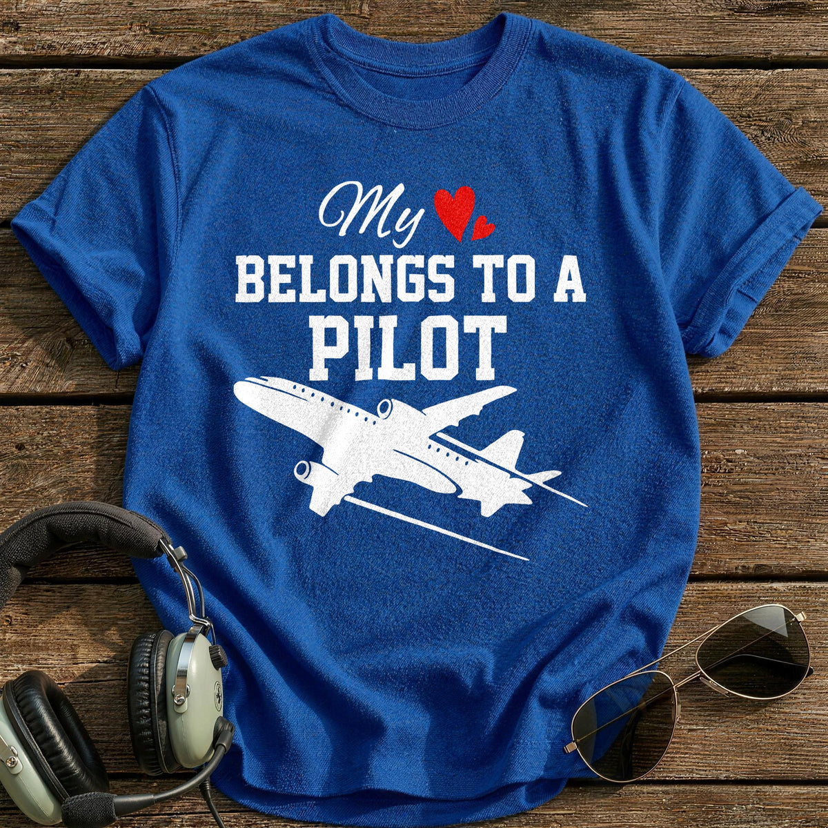 My Heart Belongs To A Pilot T-Shirt - Royal