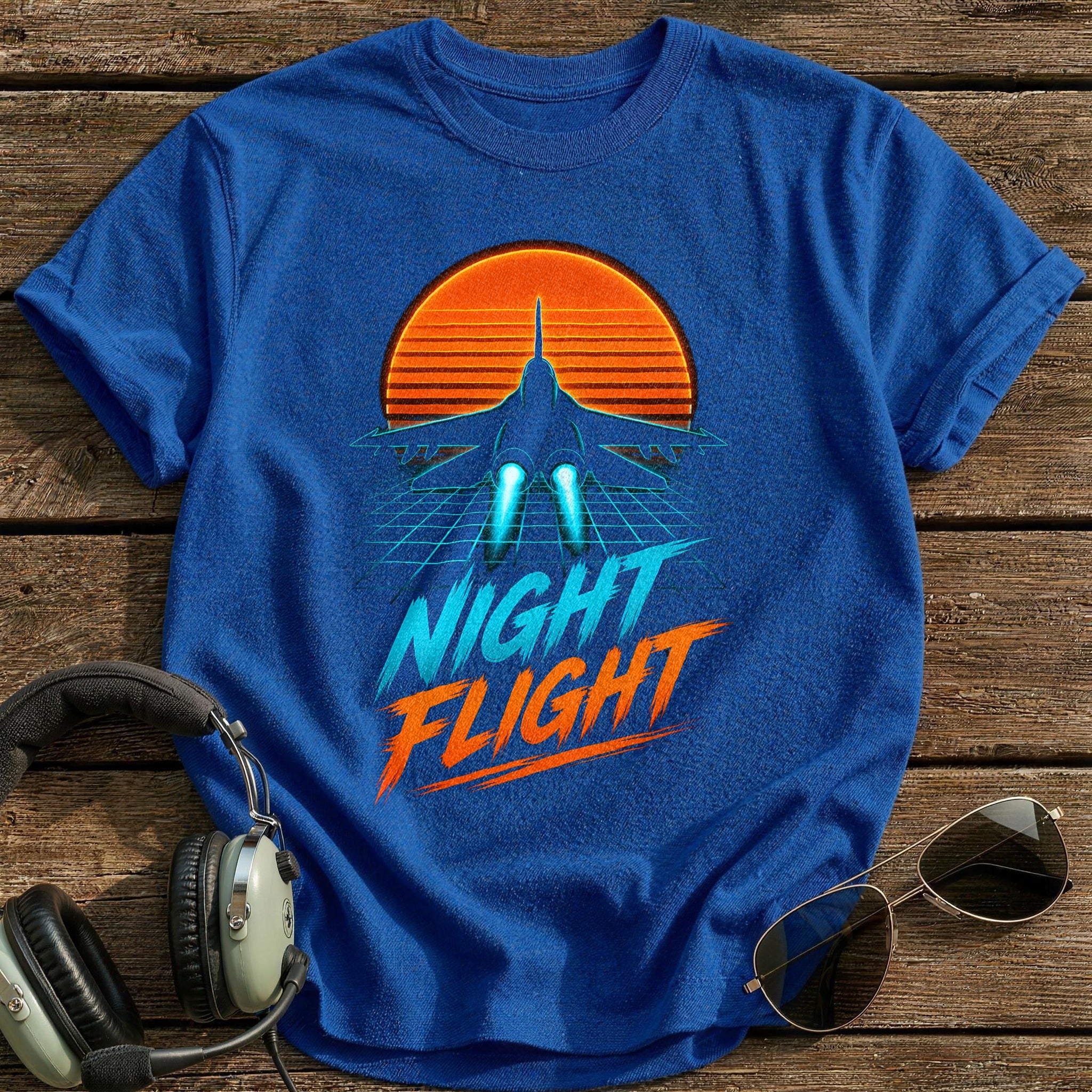 Night Flight Synthwave 71 T-Shirt - Royal