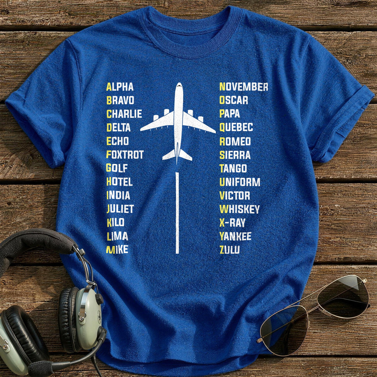 Phonetic Alphabet Airliner T-Shirt - Royal