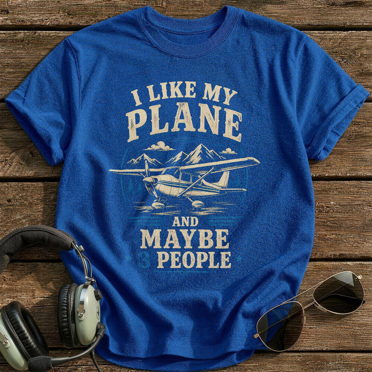 Plane And 3 People 49 T-Shirt - Royal