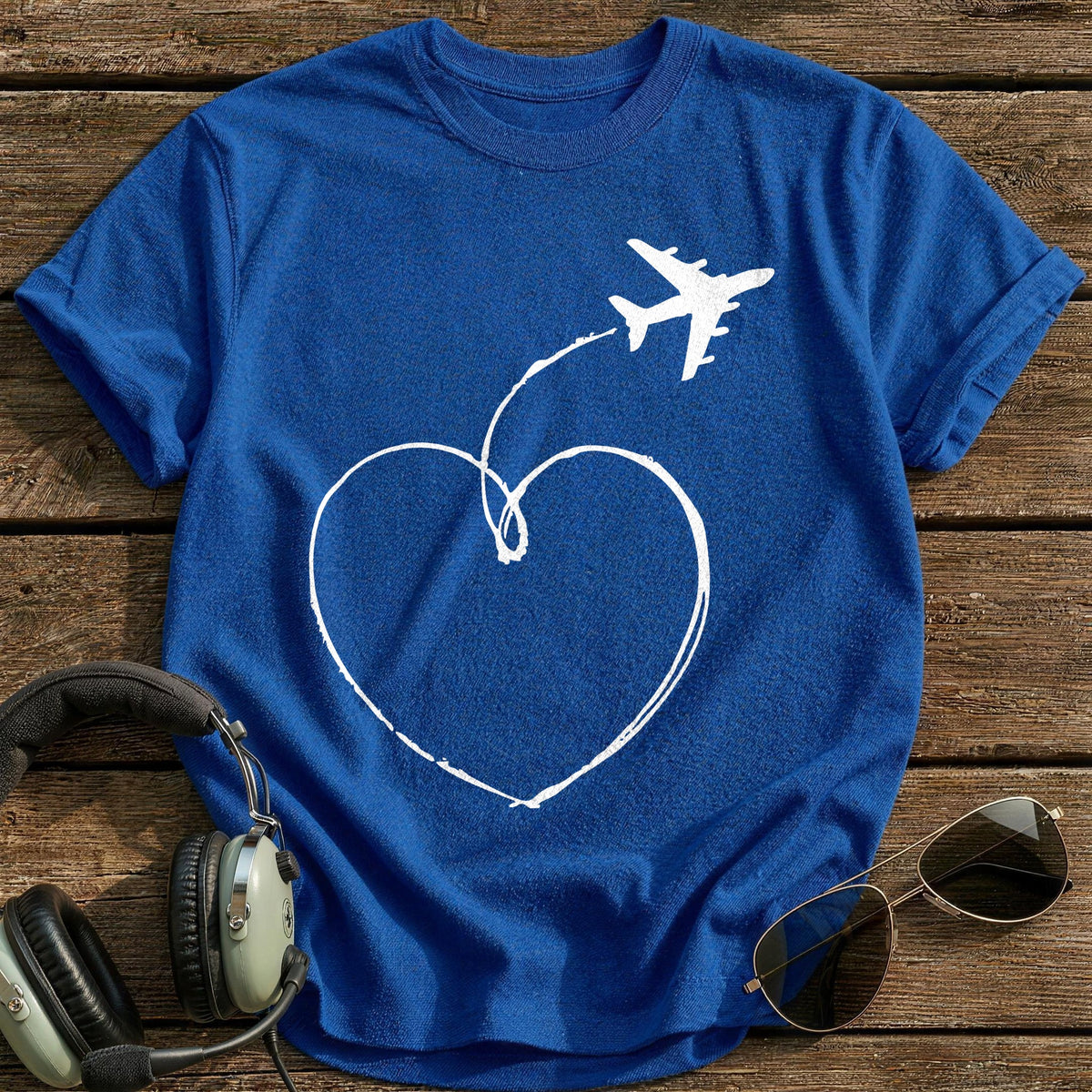 Plane Heart Contrail T-Shirt - Royal