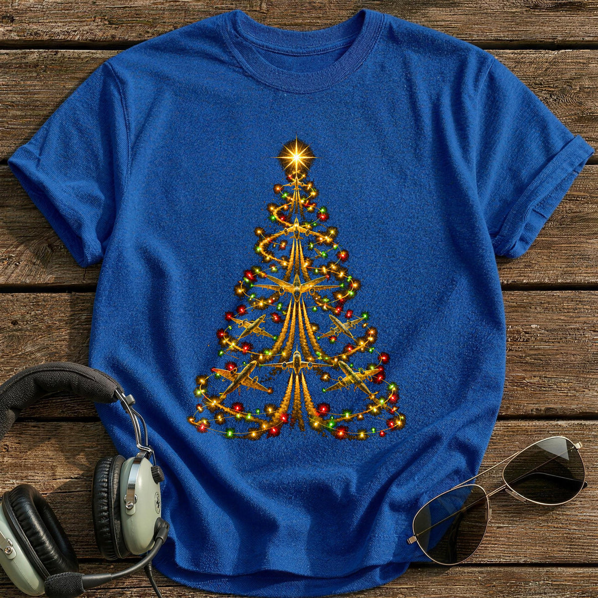 Plane Lights Tree 16 T-Shirt - Royal