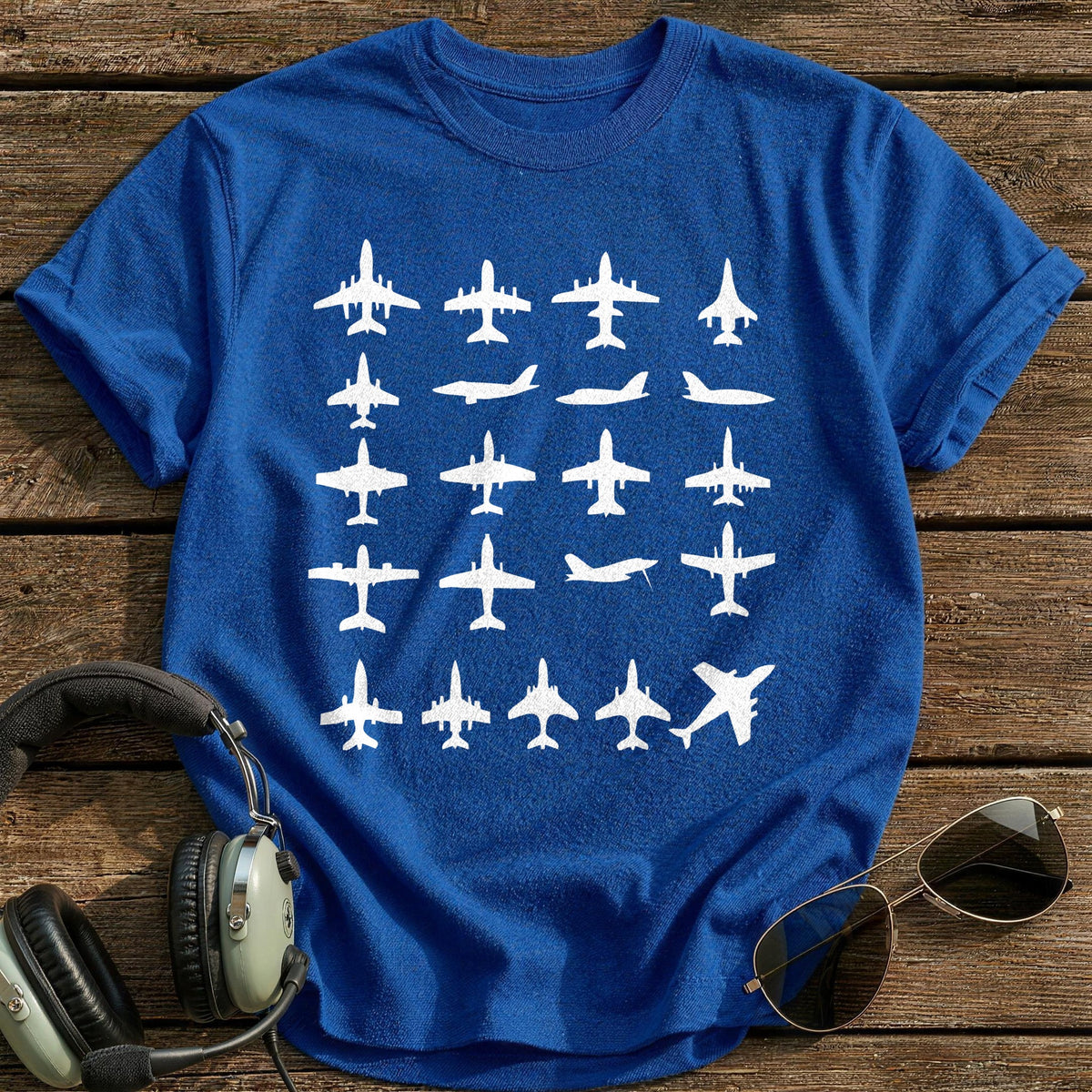 Plane Silhouette Grid T-Shirt - Royal
