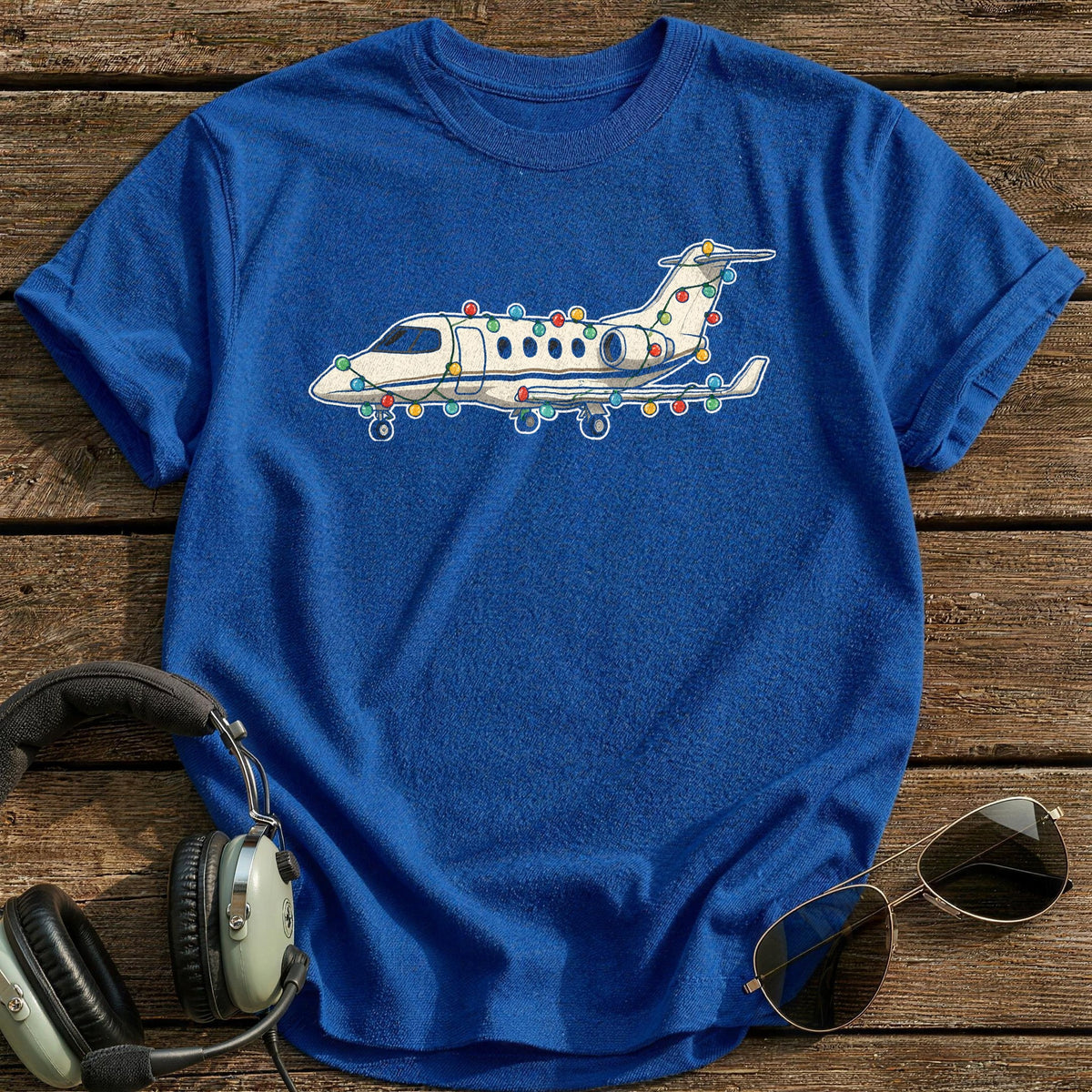 Private Jet Christmas Lights 18 T-Shirt - Royal