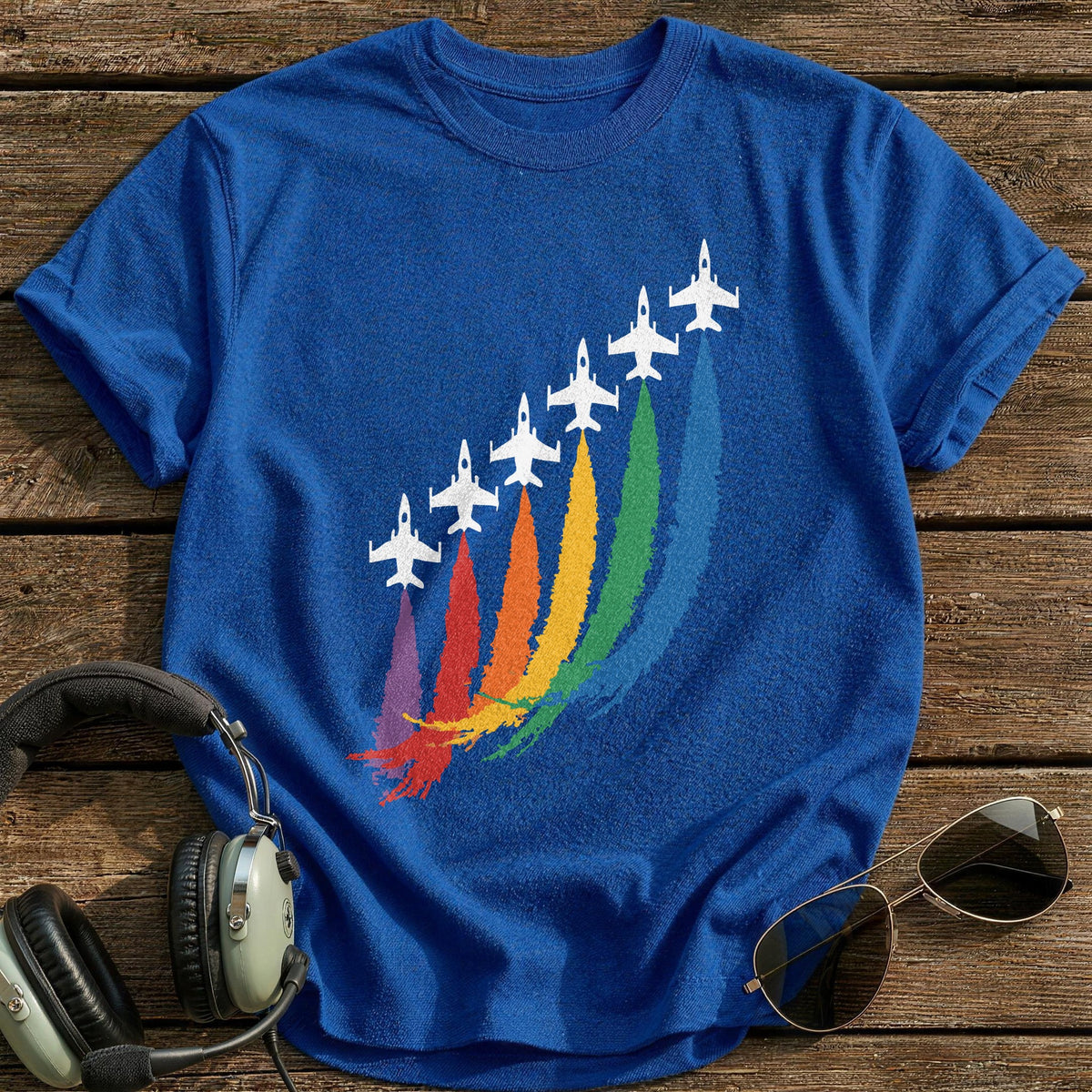 Rainbow Jet Formation T-Shirt - Royal