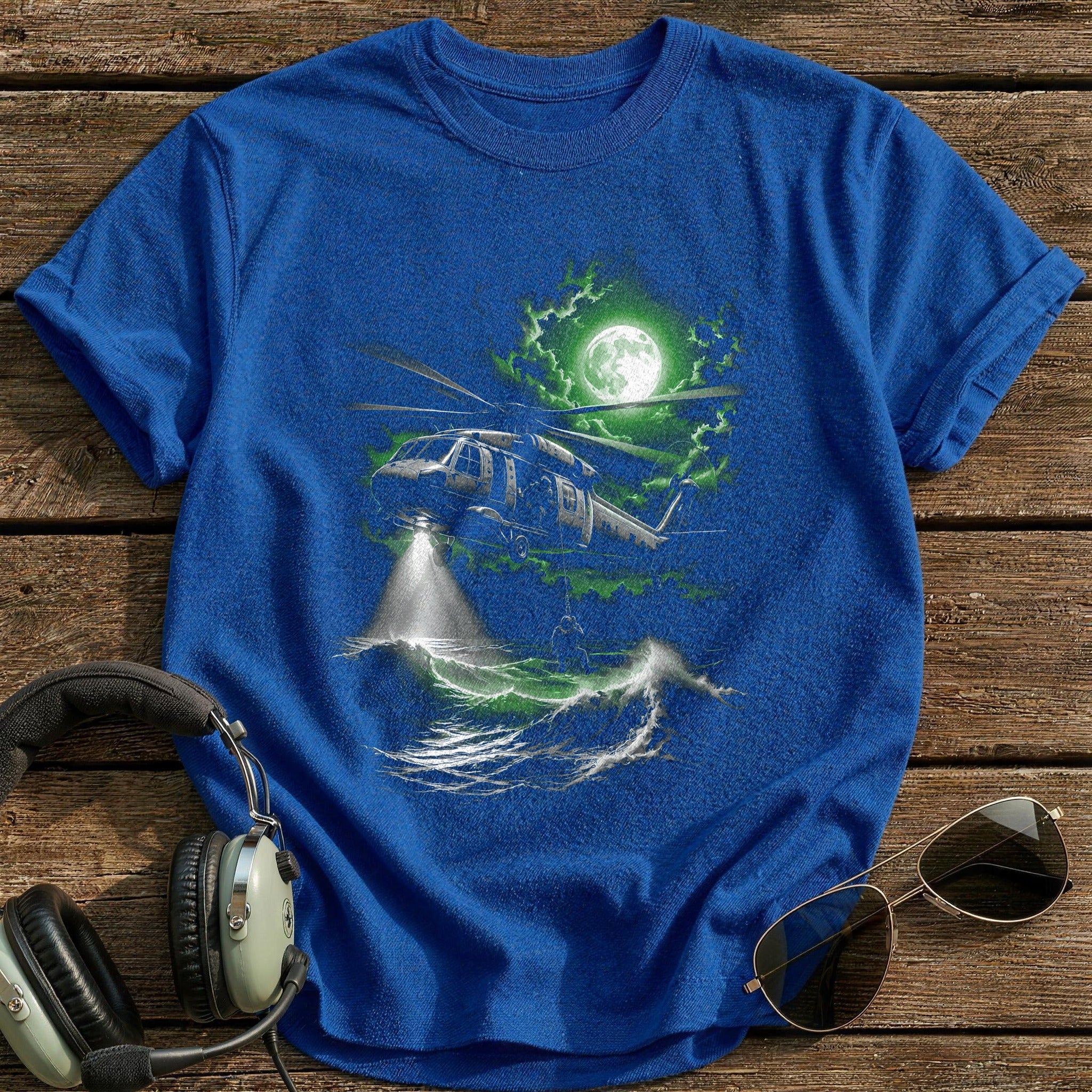 Rescue Helicopter Moon T-Shirt - Royal