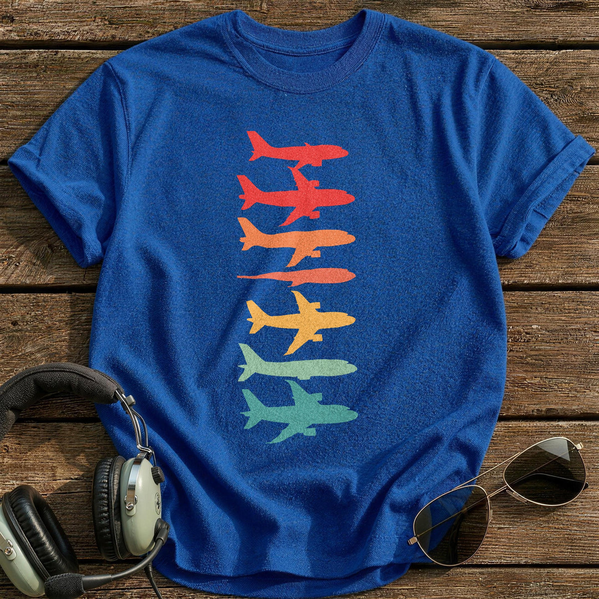 Retro Planes Stack T-Shirt - Royal