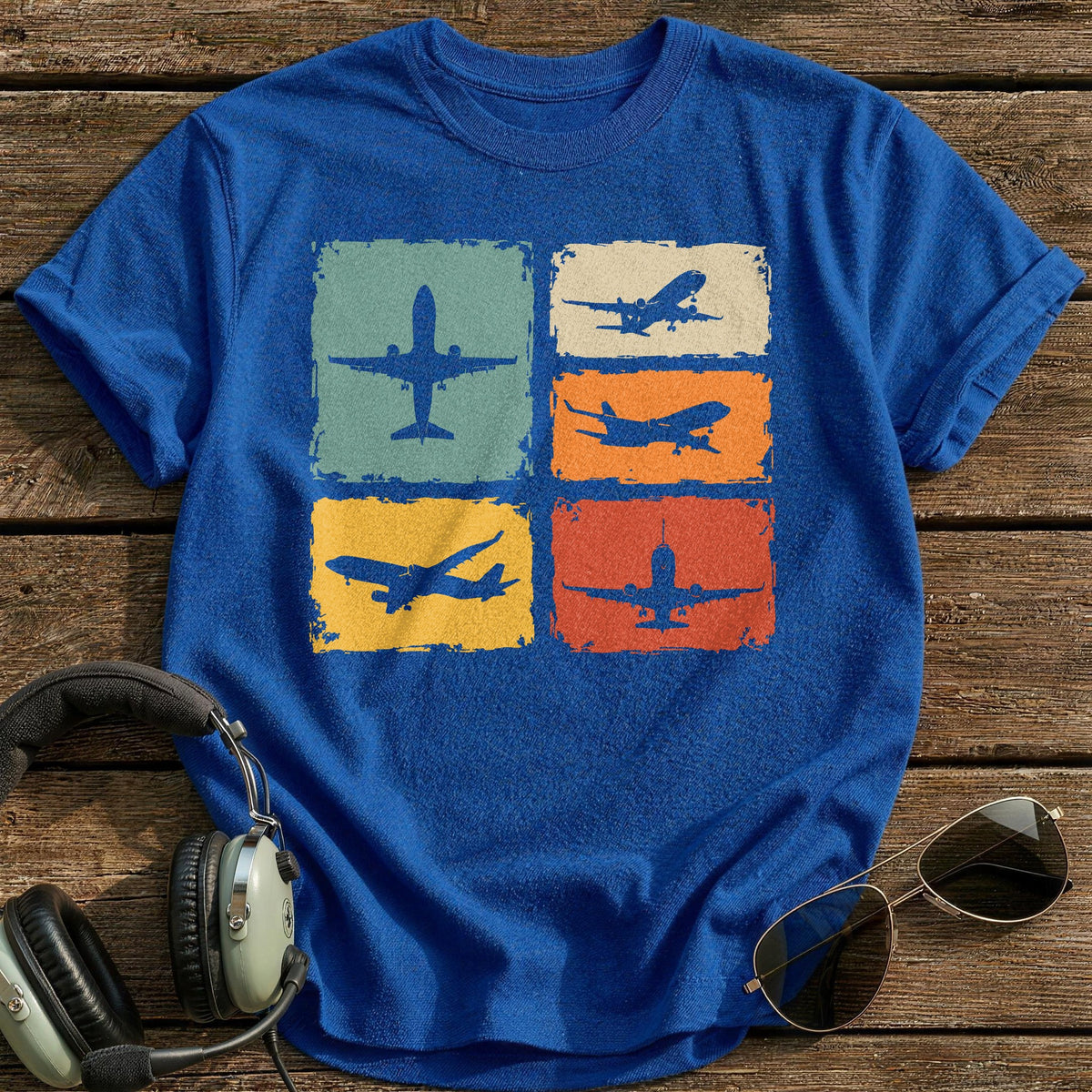 Retro Planes Tiles T-Shirt - Royal