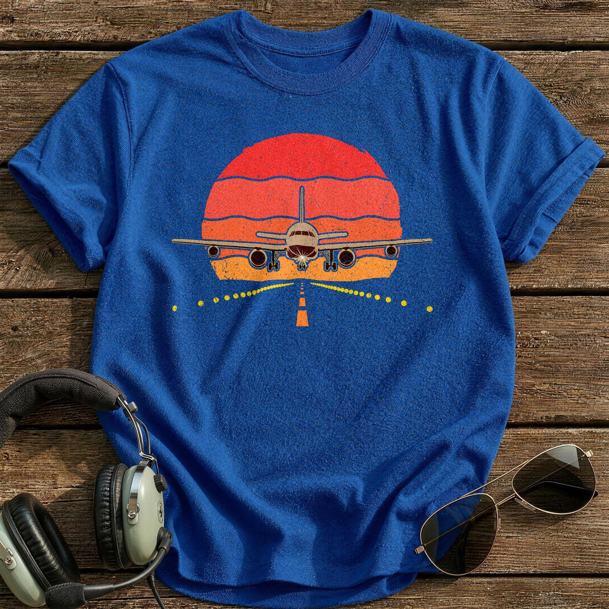 Runway Sunset Approach T-Shirt - Royal
