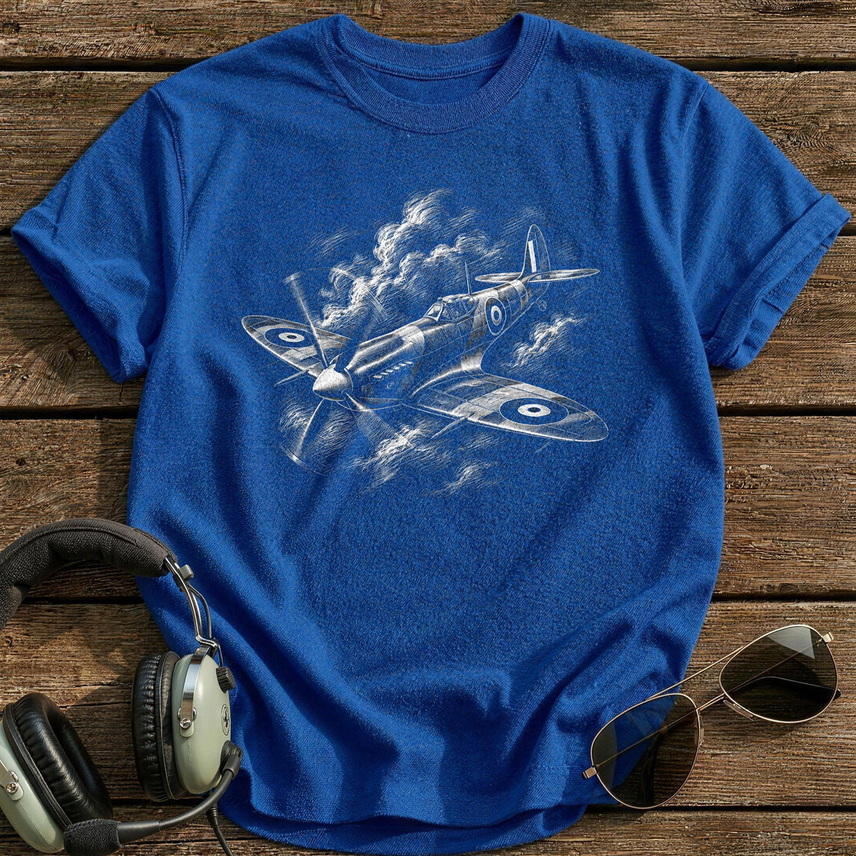 Scratchboard Fighter 35 T-Shirt - Royal