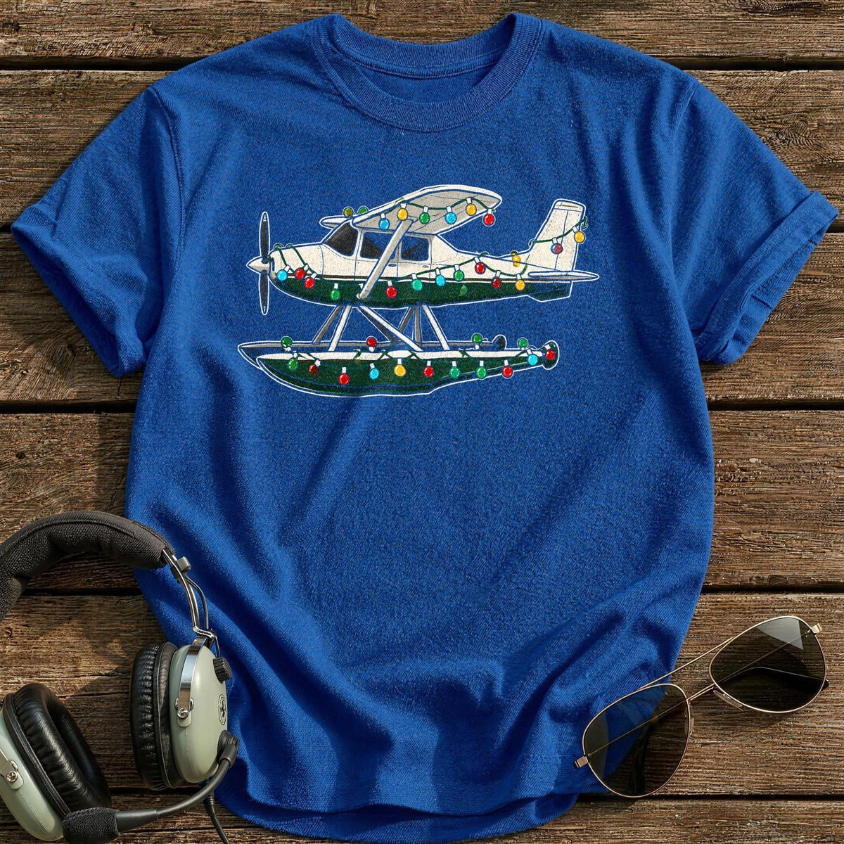 Seaplane Christmas Lights 77 T-Shirt - Royal