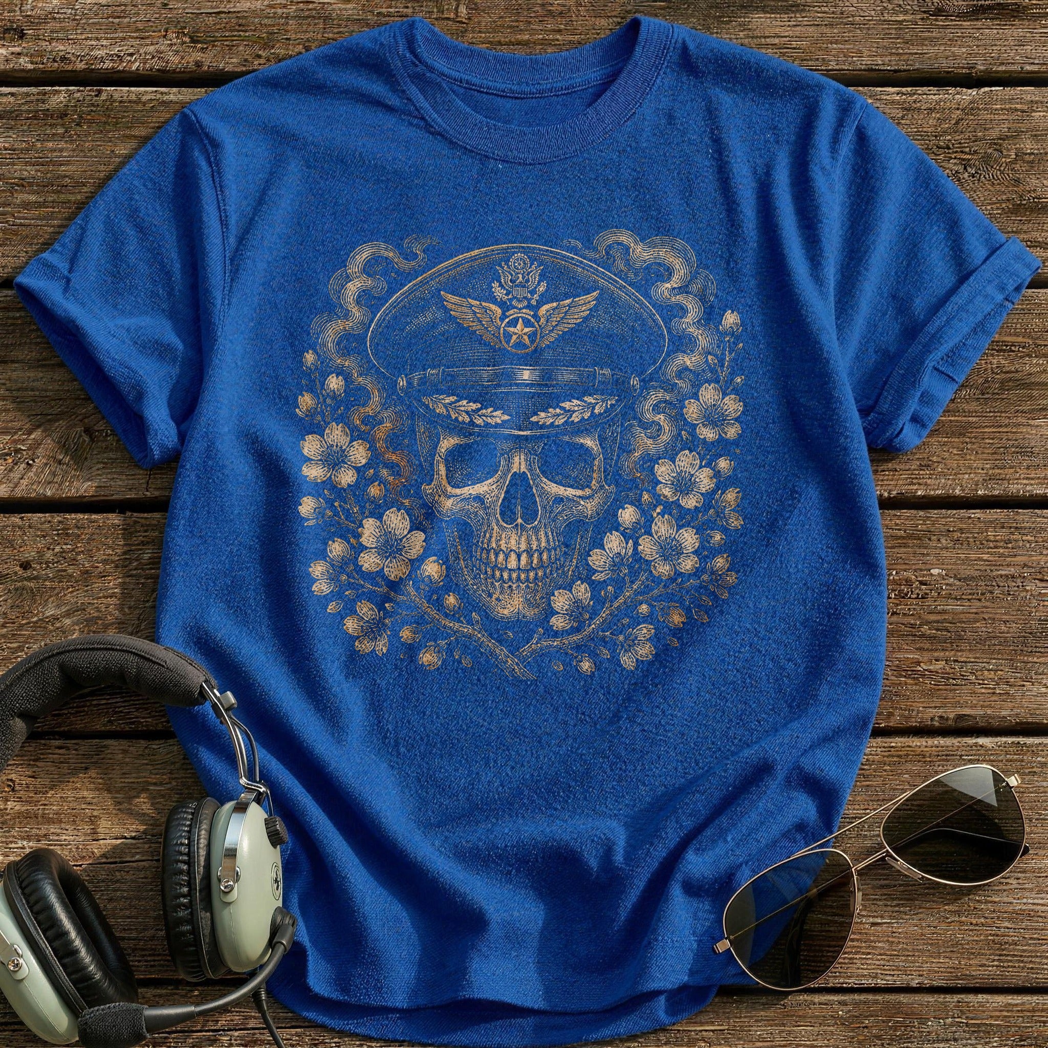 Squadron Skull Officer Cap Blossom T-Shirt - Royal