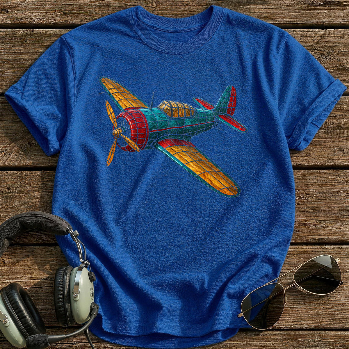 Stained Glass Plane 93 T-Shirt - Royal