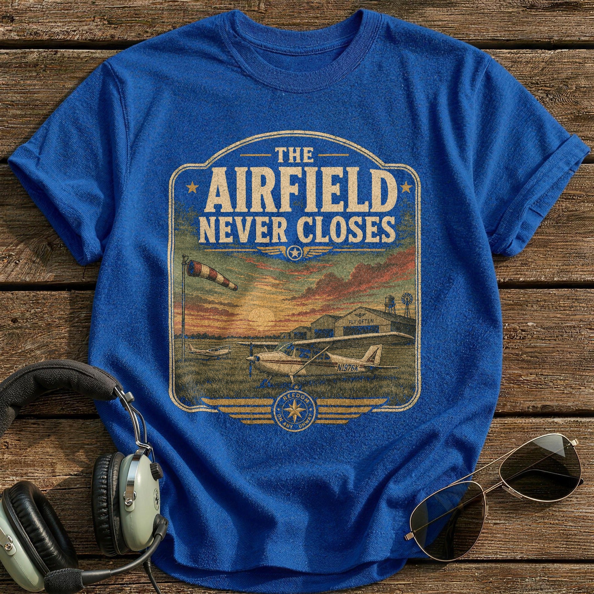 The Airfield Never Closes T-Shirt - Royal