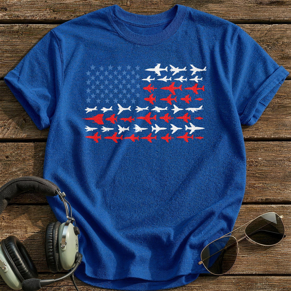 USA Flag Planes T-Shirt - Royal