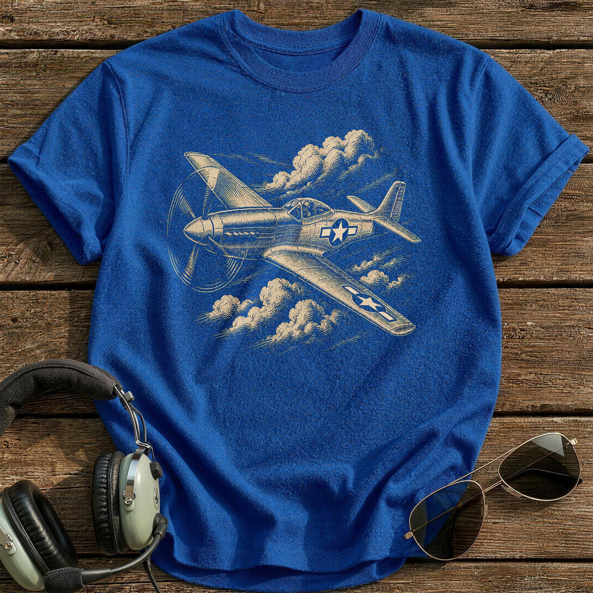 Warbird Woodcut T-Shirt - Royal