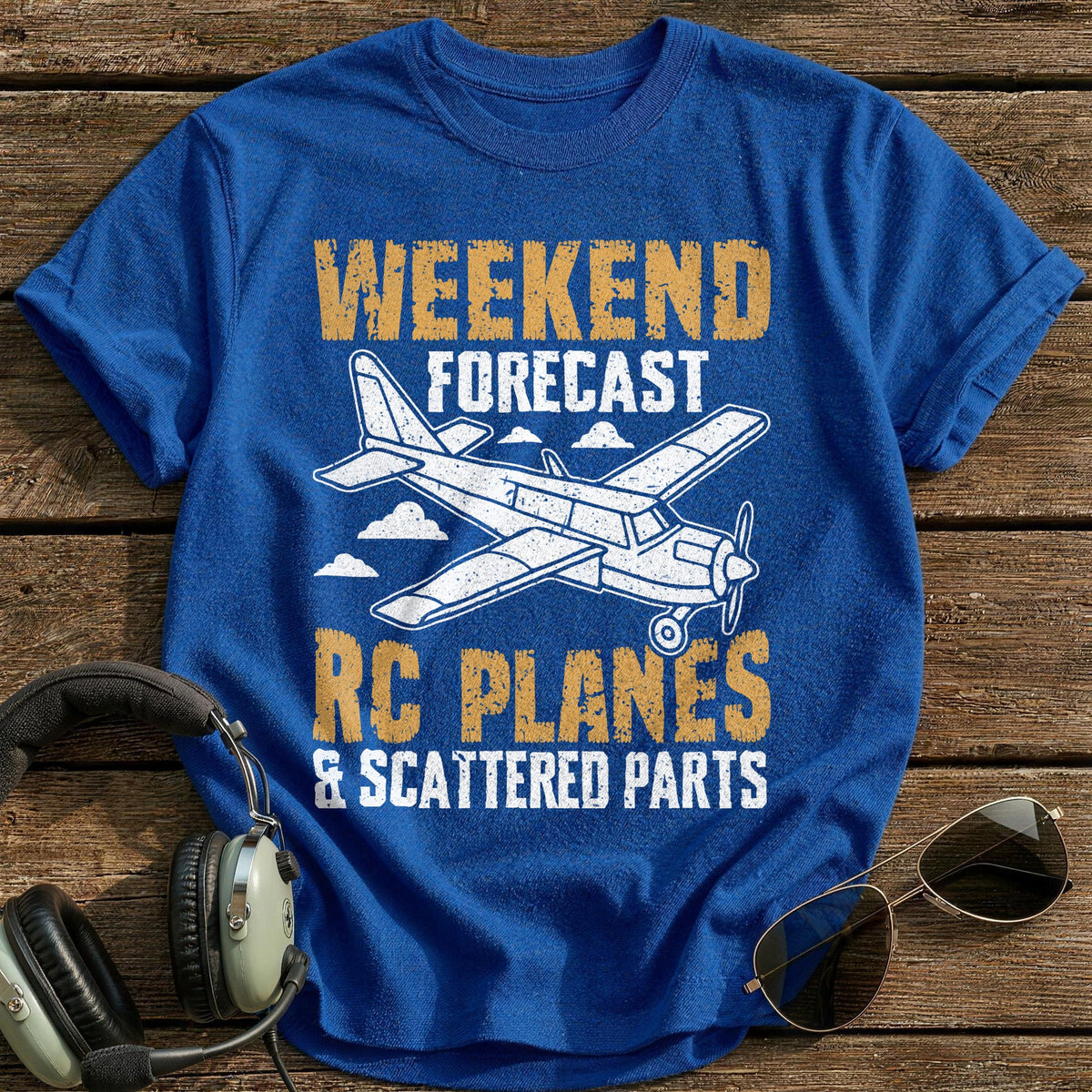 Weekend Forecast RC Planes And Scattered Parts T-Shirt - Royal