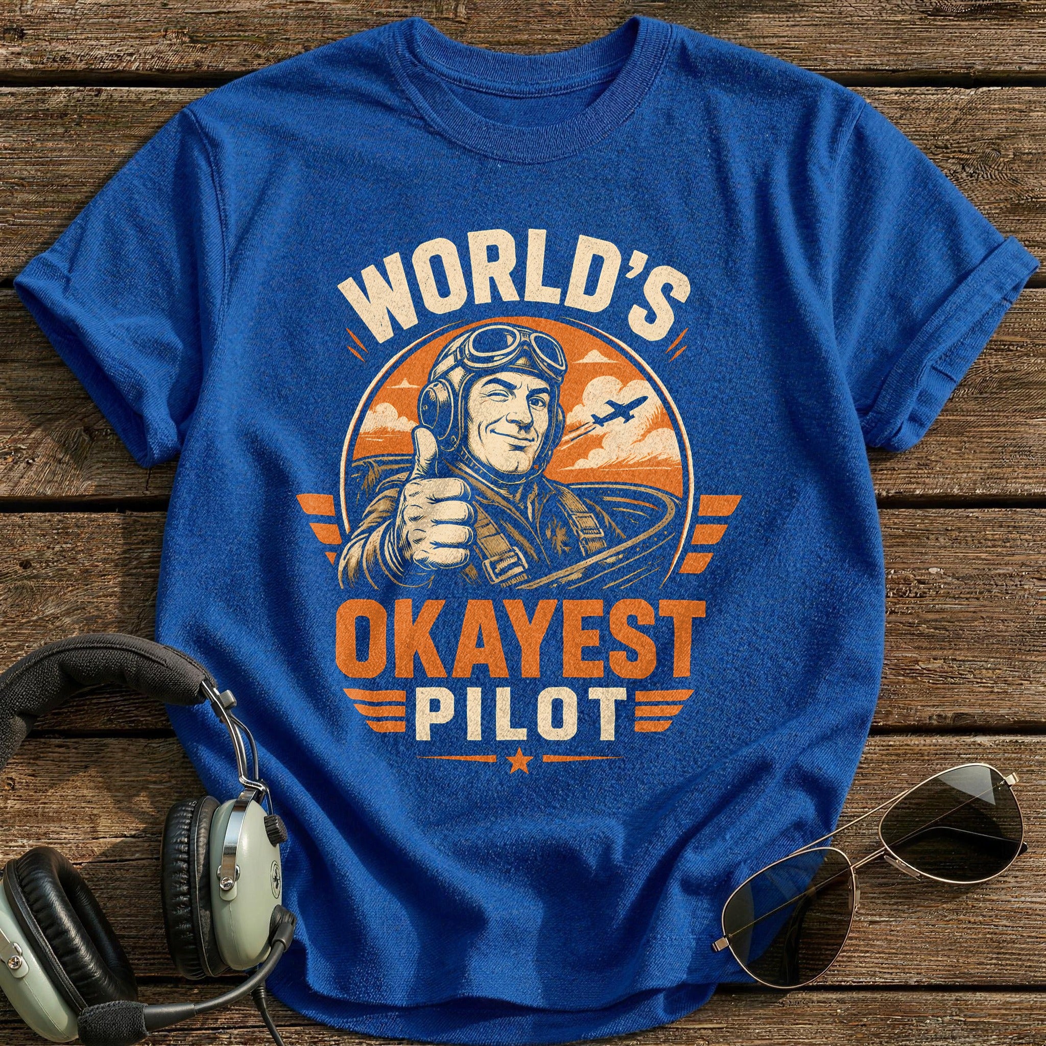 Worlds Okayest Pilot 48 T-Shirt - Royal