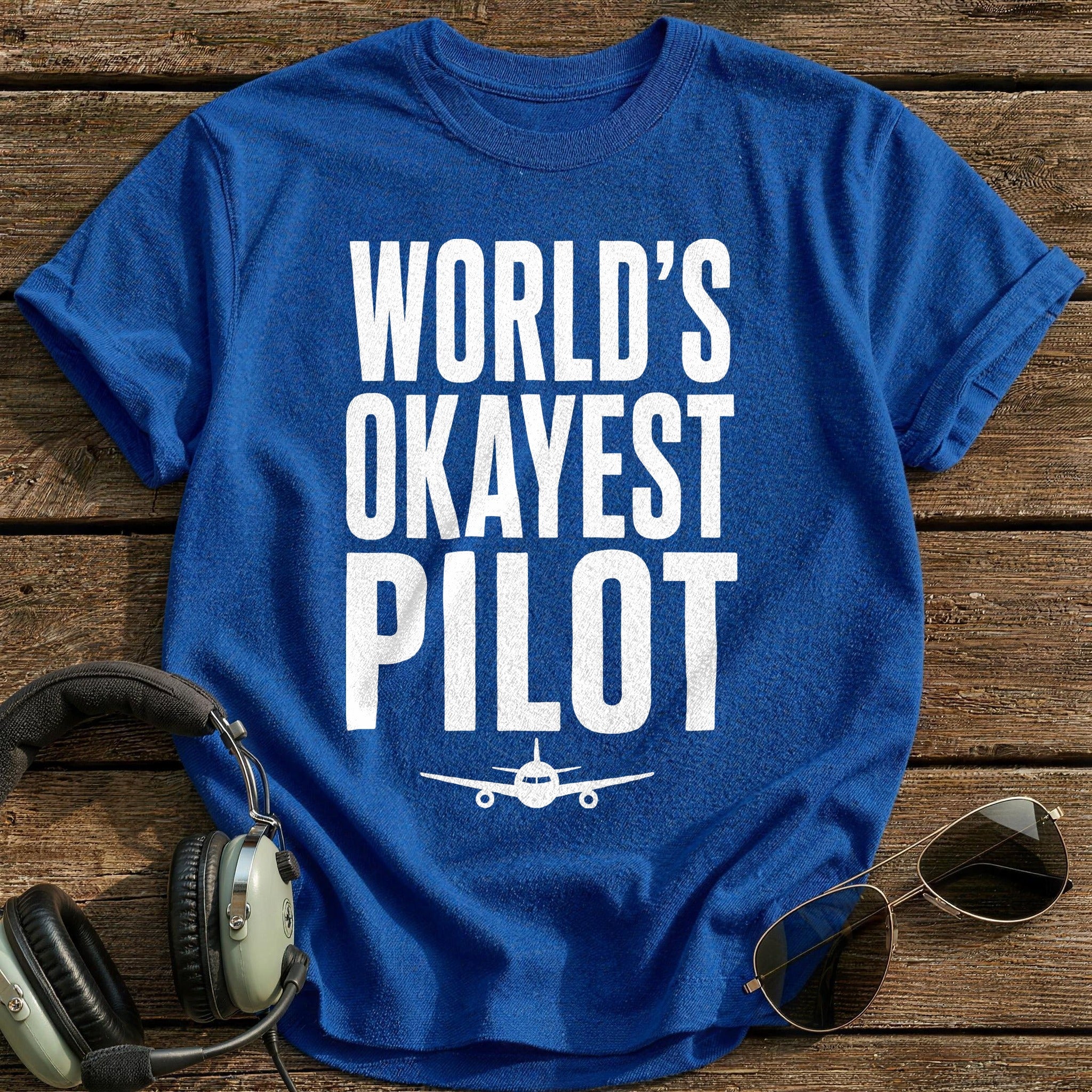 Worlds Okayest Pilot 50 T-Shirt - Royal